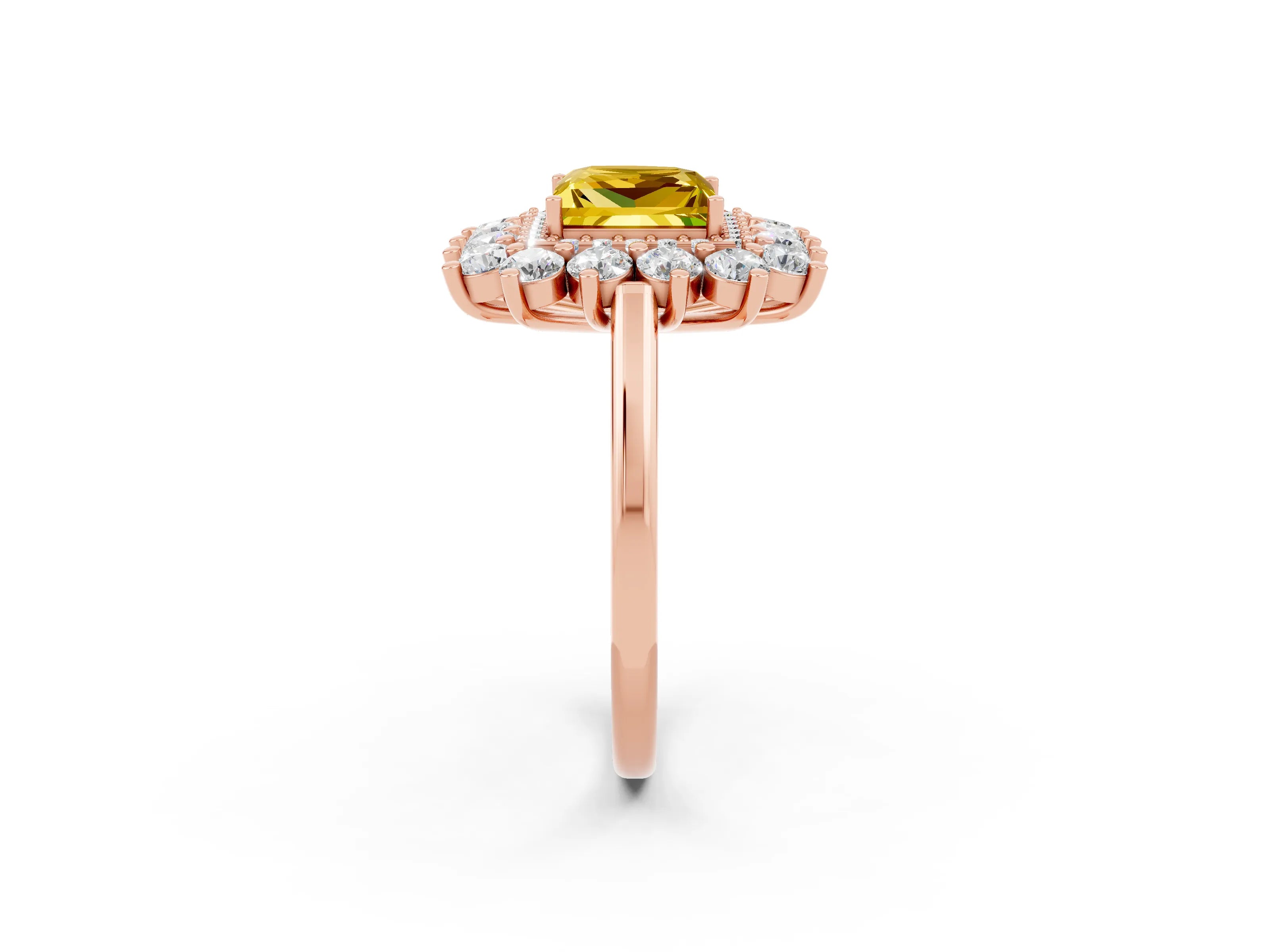 Rose gold Princess Cut Halo Cluster Diamond Ring with Pave Band and Four-Prong Setting_2