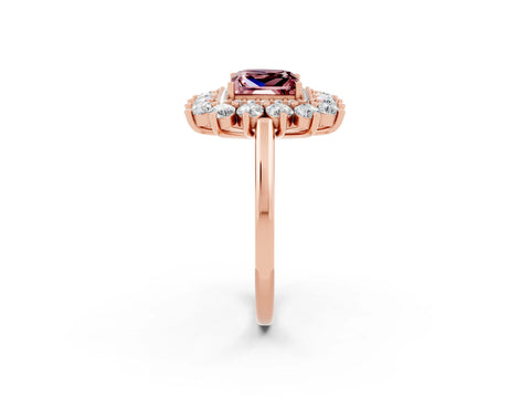 Rose gold Princess Cut Halo Cluster Diamond Ring with Pave Band and Four-Prong Setting_2