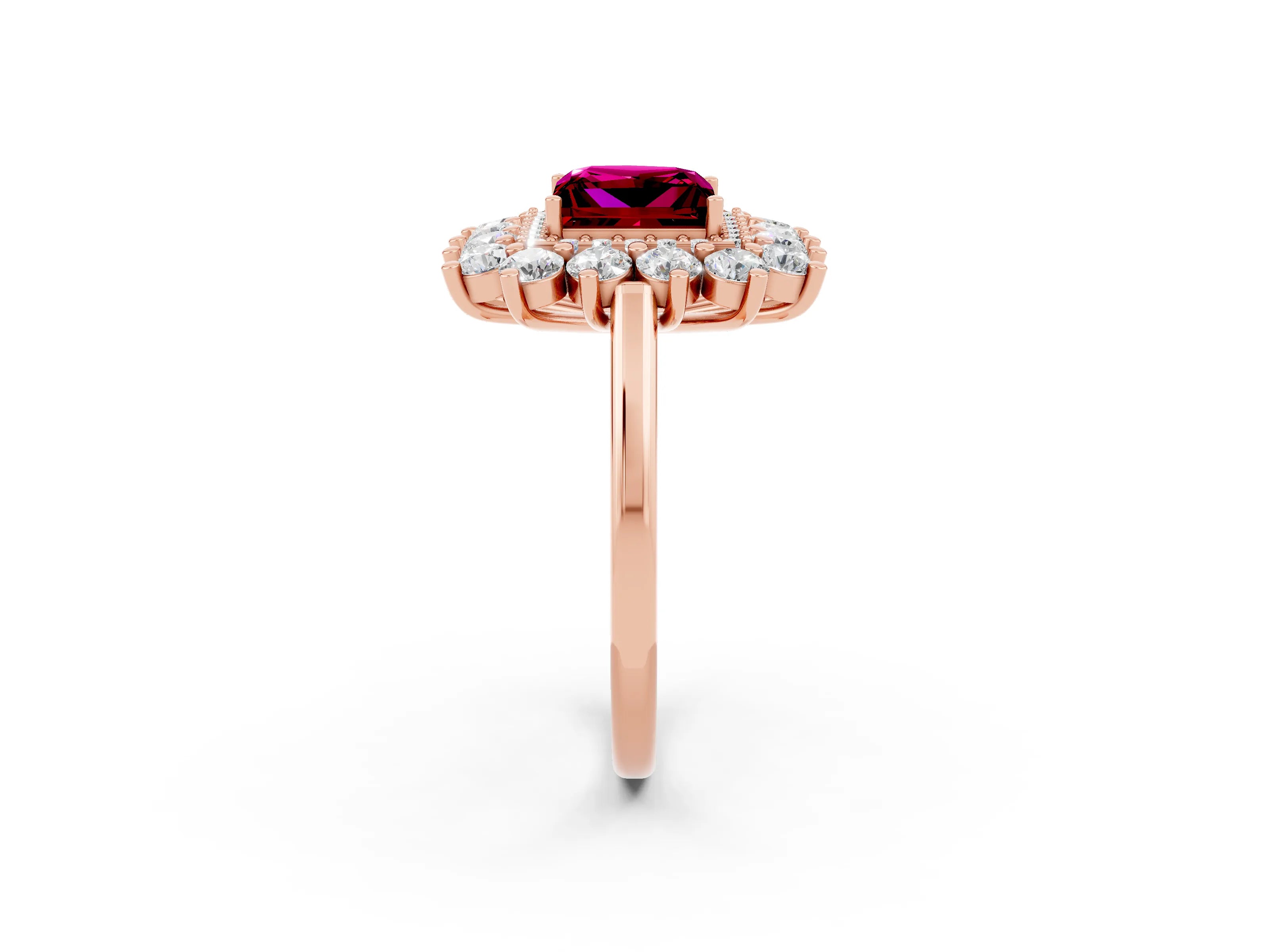 Rose gold Princess Cut Halo Cluster Diamond Ring with Pave Band and Four-Prong Setting_2