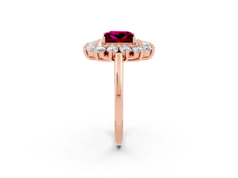 Rose gold Princess Cut Halo Cluster Diamond Ring with Pave Band and Four-Prong Setting_2