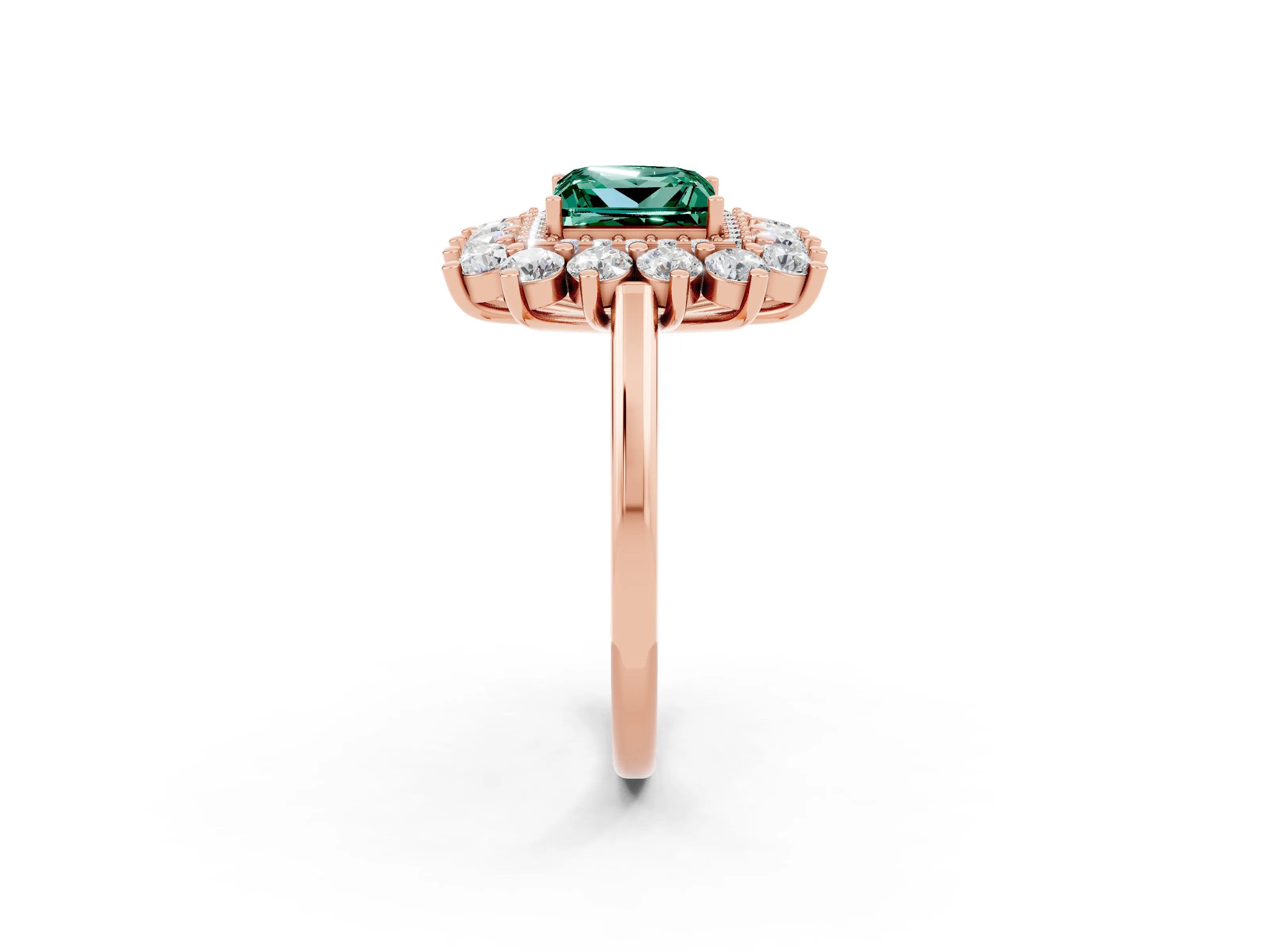 Rose gold Princess Cut Halo Cluster Diamond Ring with Pave Band and Four-Prong Setting_2