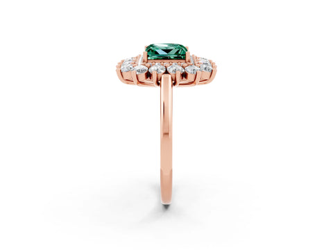 Rose gold Princess Cut Halo Cluster Diamond Ring with Pave Band and Four-Prong Setting_2