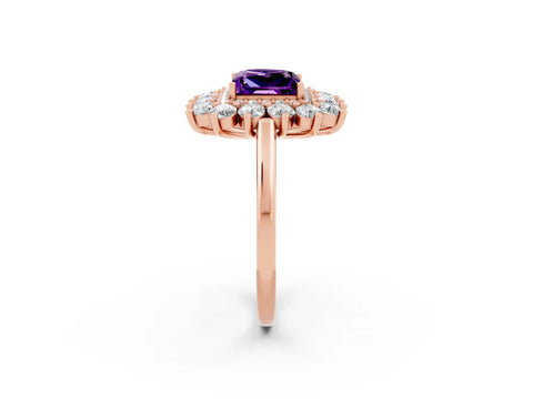 Rose gold Princess Cut Halo Cluster Diamond Ring with Pave Band and Four-Prong Setting_2