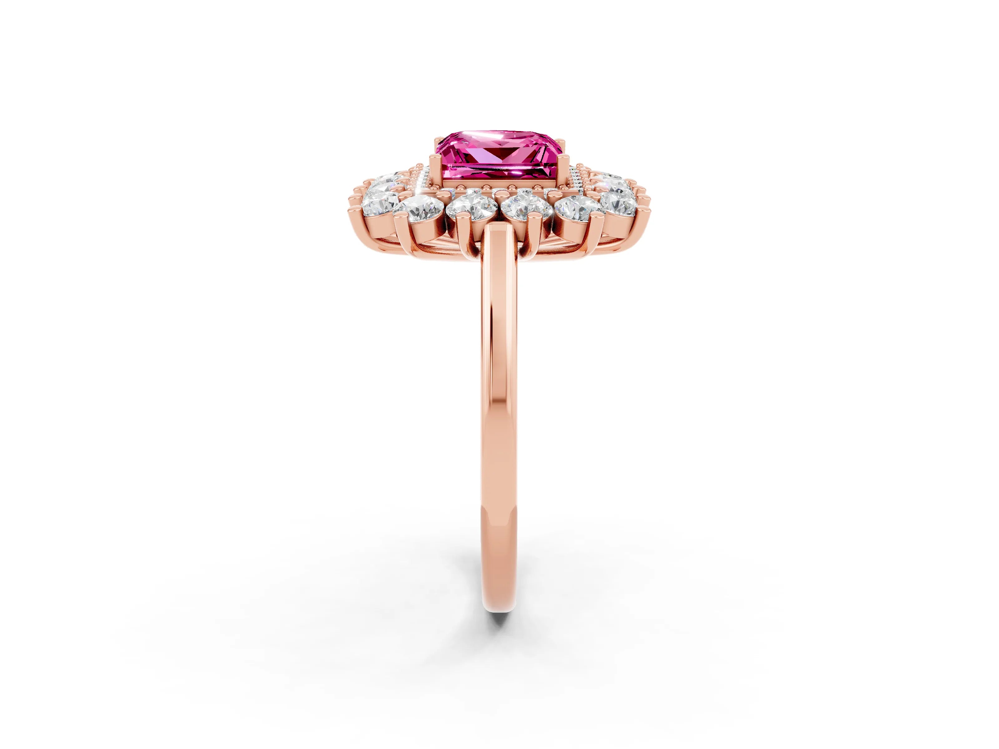 Rose gold Princess Cut Halo Cluster Diamond Ring with Pave Band and Four-Prong Setting_2