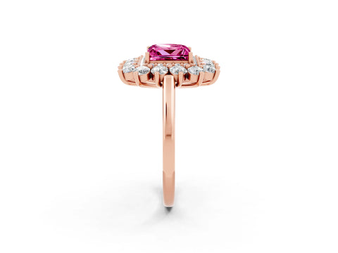 Rose gold Princess Cut Halo Cluster Diamond Ring with Pave Band and Four-Prong Setting_2