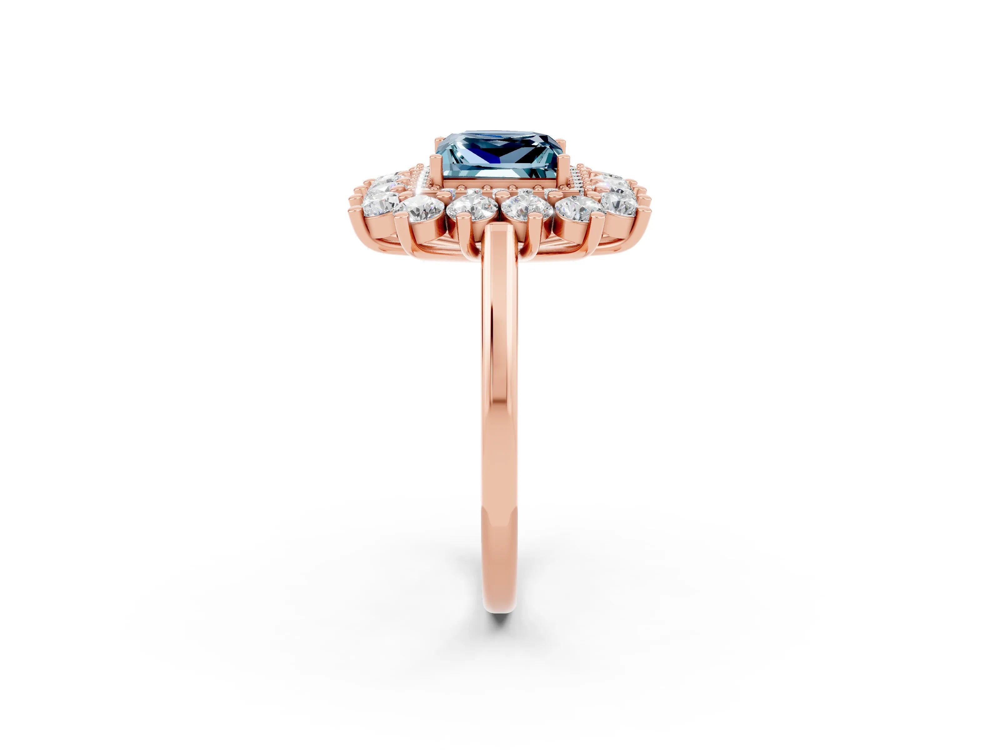 Rose gold Princess Cut Halo Cluster Diamond Ring with Pave Band and Four-Prong Setting_2