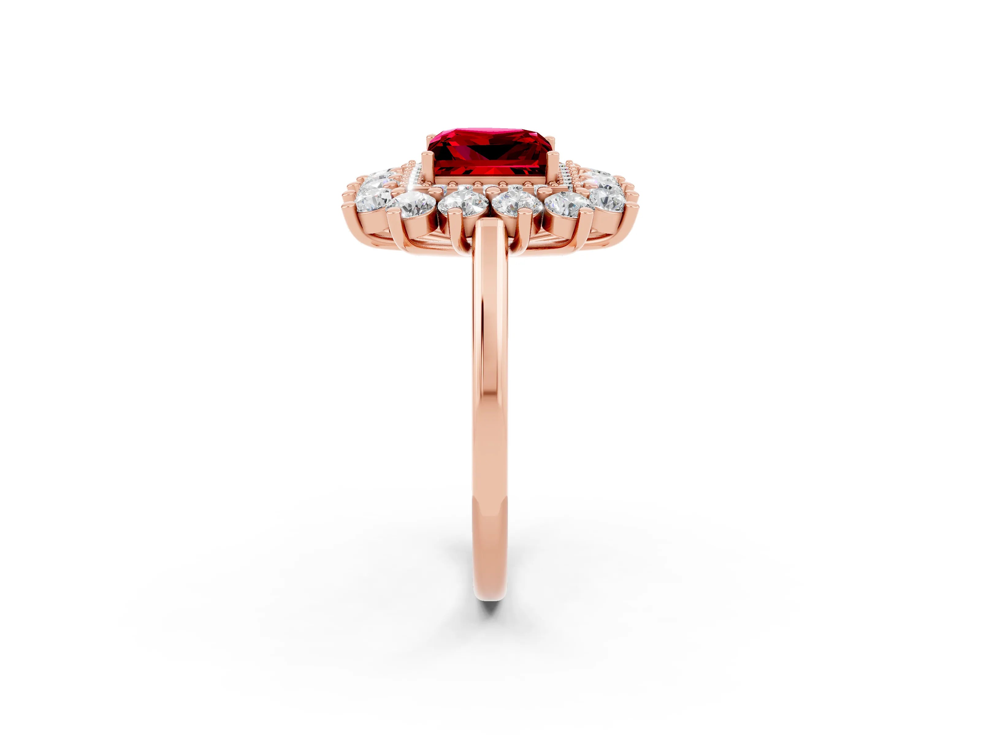 Rose gold Princess Cut Halo Cluster Diamond Ring with Pave Band and Four-Prong Setting_2