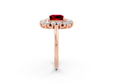Rose gold Princess Cut Halo Cluster Diamond Ring with Pave Band and Four-Prong Setting_2
