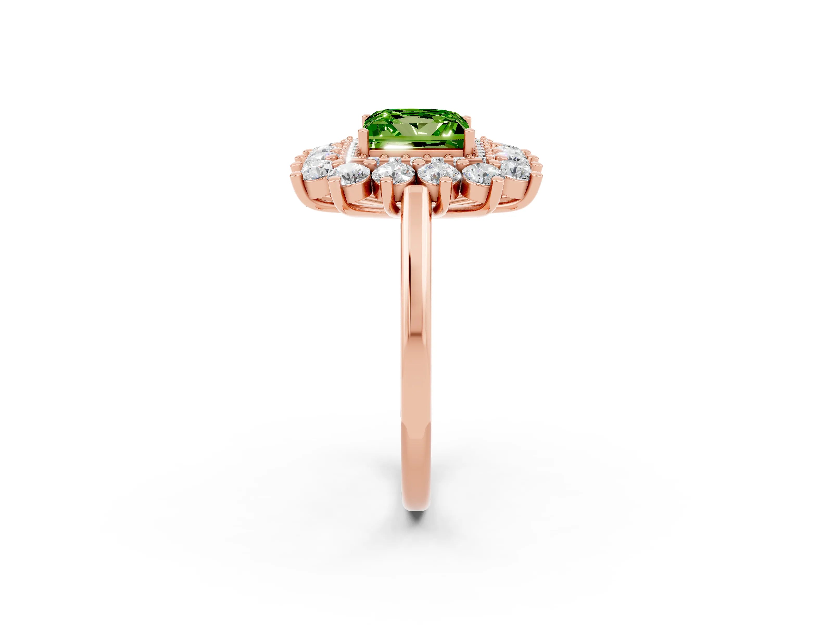 Rose gold Princess Cut Halo Cluster Diamond Ring with Pave Band and Four-Prong Setting_2