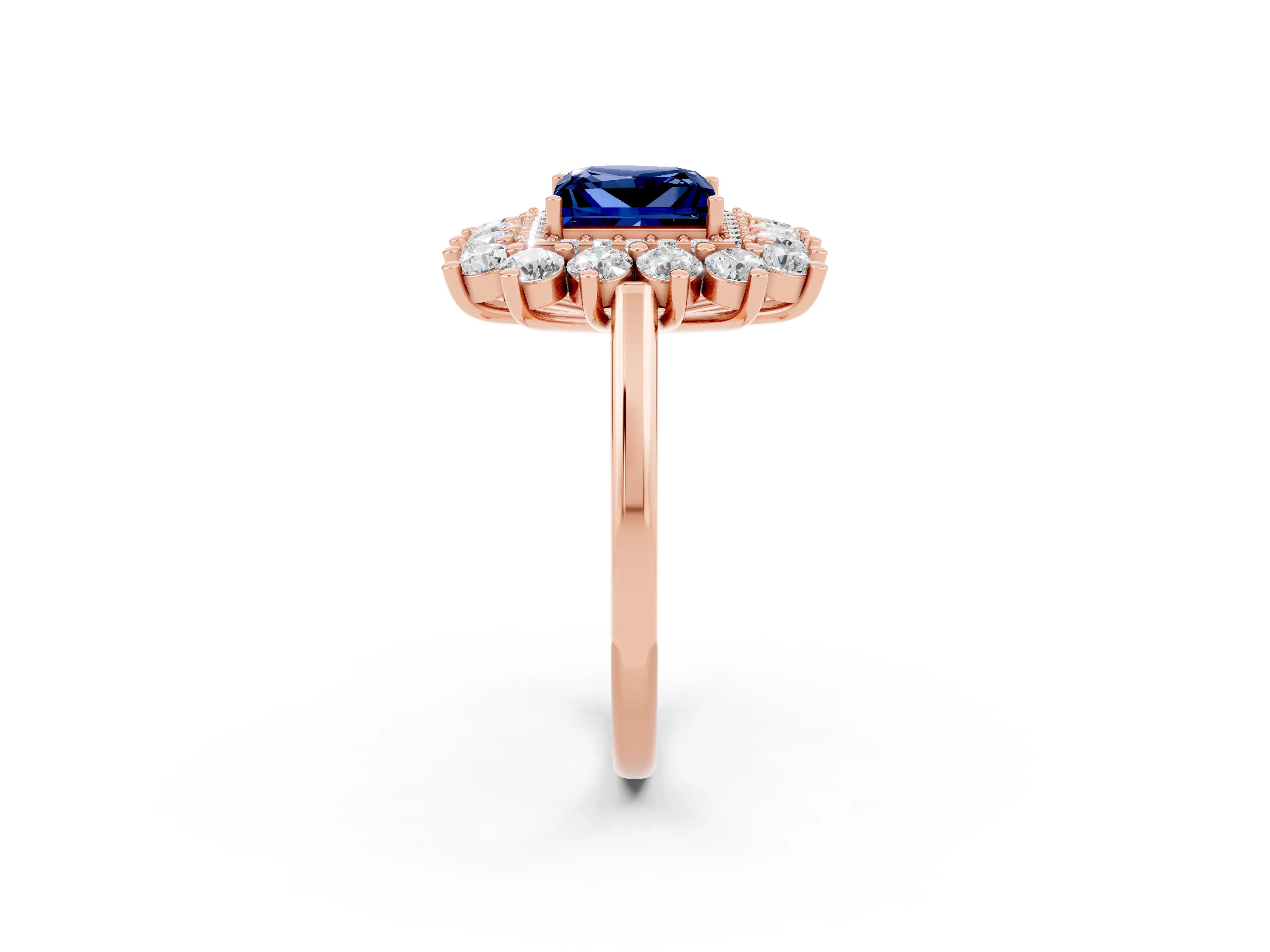 Rose gold Princess Cut Halo Cluster Diamond Ring with Pave Band and Four-Prong Setting_2