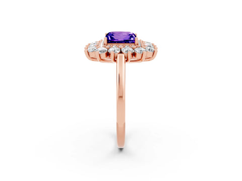 Rose gold Princess Cut Halo Cluster Diamond Ring with Pave Band and Four-Prong Setting_2