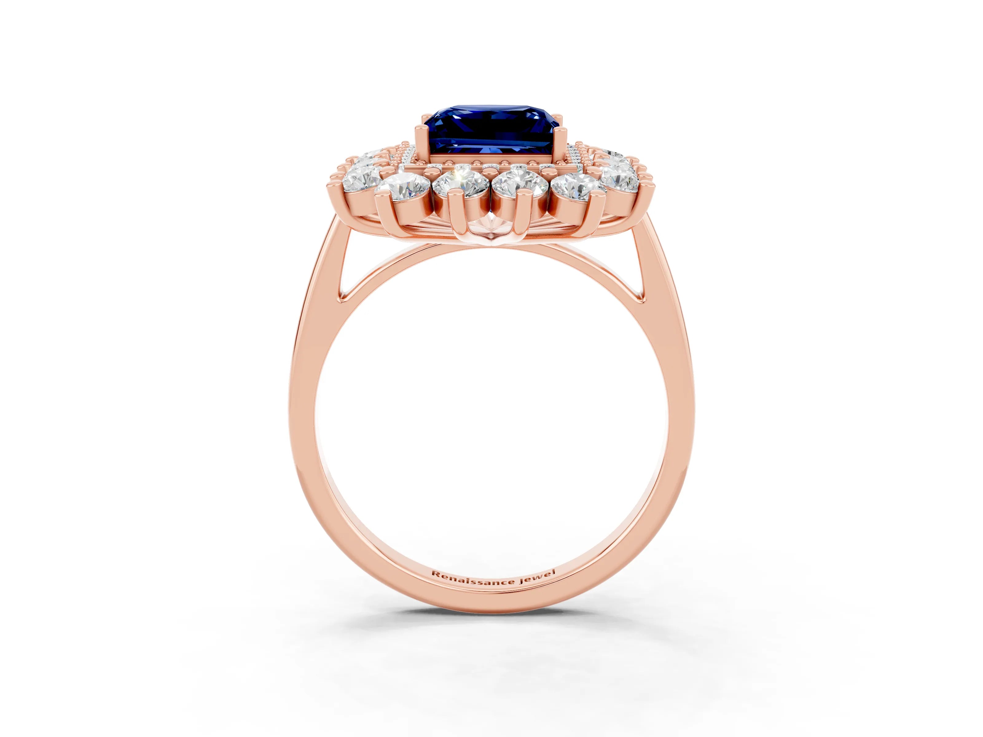 Rose gold Princess Cut Halo Cluster Diamond Ring with Pave Band and Four-Prong Setting_3