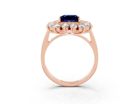 Rose gold Princess Cut Halo Cluster Diamond Ring with Pave Band and Four-Prong Setting_3