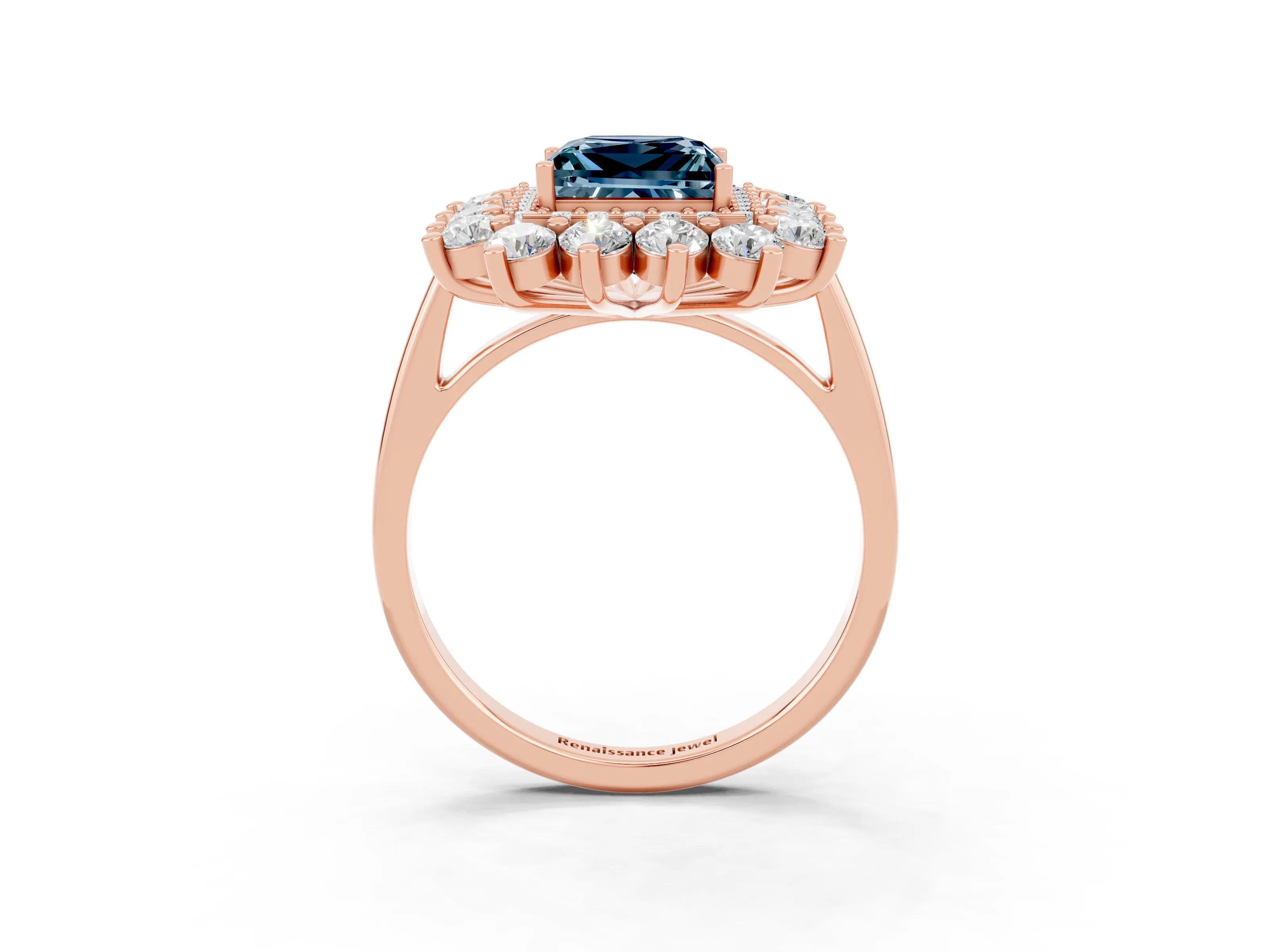 Rose gold Princess Cut Halo Cluster Diamond Ring with Pave Band and Four-Prong Setting_3