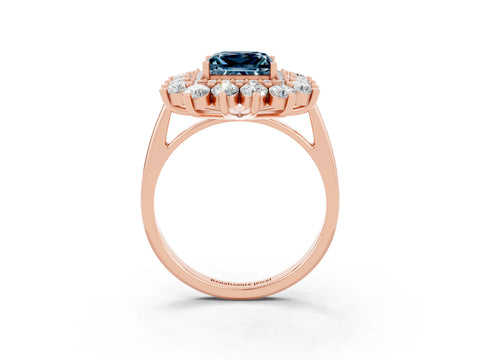 Rose gold Princess Cut Halo Cluster Diamond Ring with Pave Band and Four-Prong Setting_3