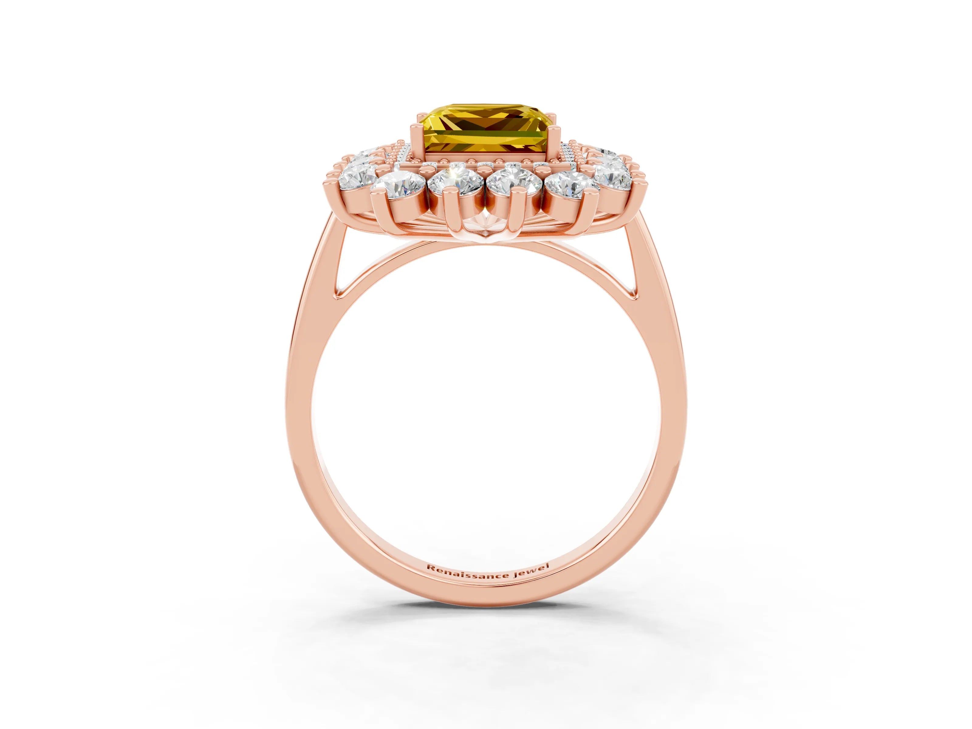 Rose gold Princess Cut Halo Cluster Diamond Ring with Pave Band and Four-Prong Setting_3