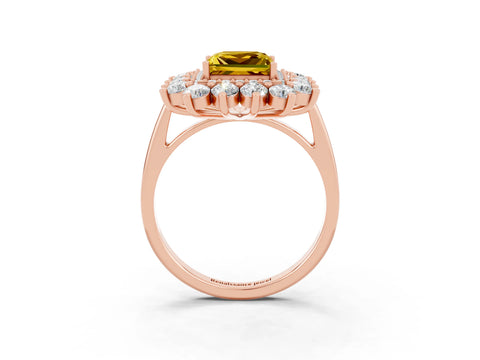 Rose gold Princess Cut Halo Cluster Diamond Ring with Pave Band and Four-Prong Setting_3