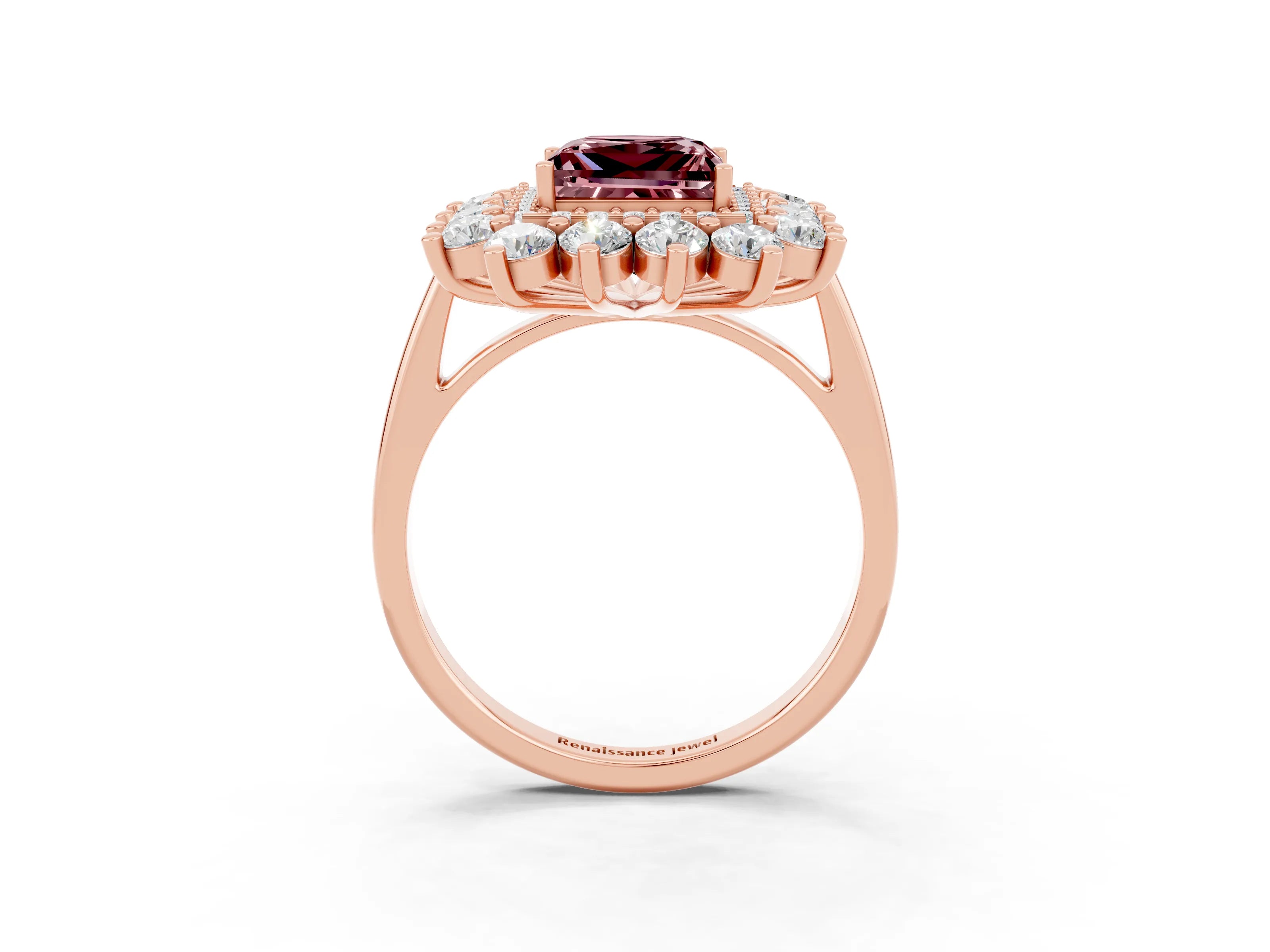 Rose gold Princess Cut Halo Cluster Diamond Ring with Pave Band and Four-Prong Setting_3
