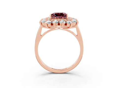 Rose gold Princess Cut Halo Cluster Diamond Ring with Pave Band and Four-Prong Setting_3