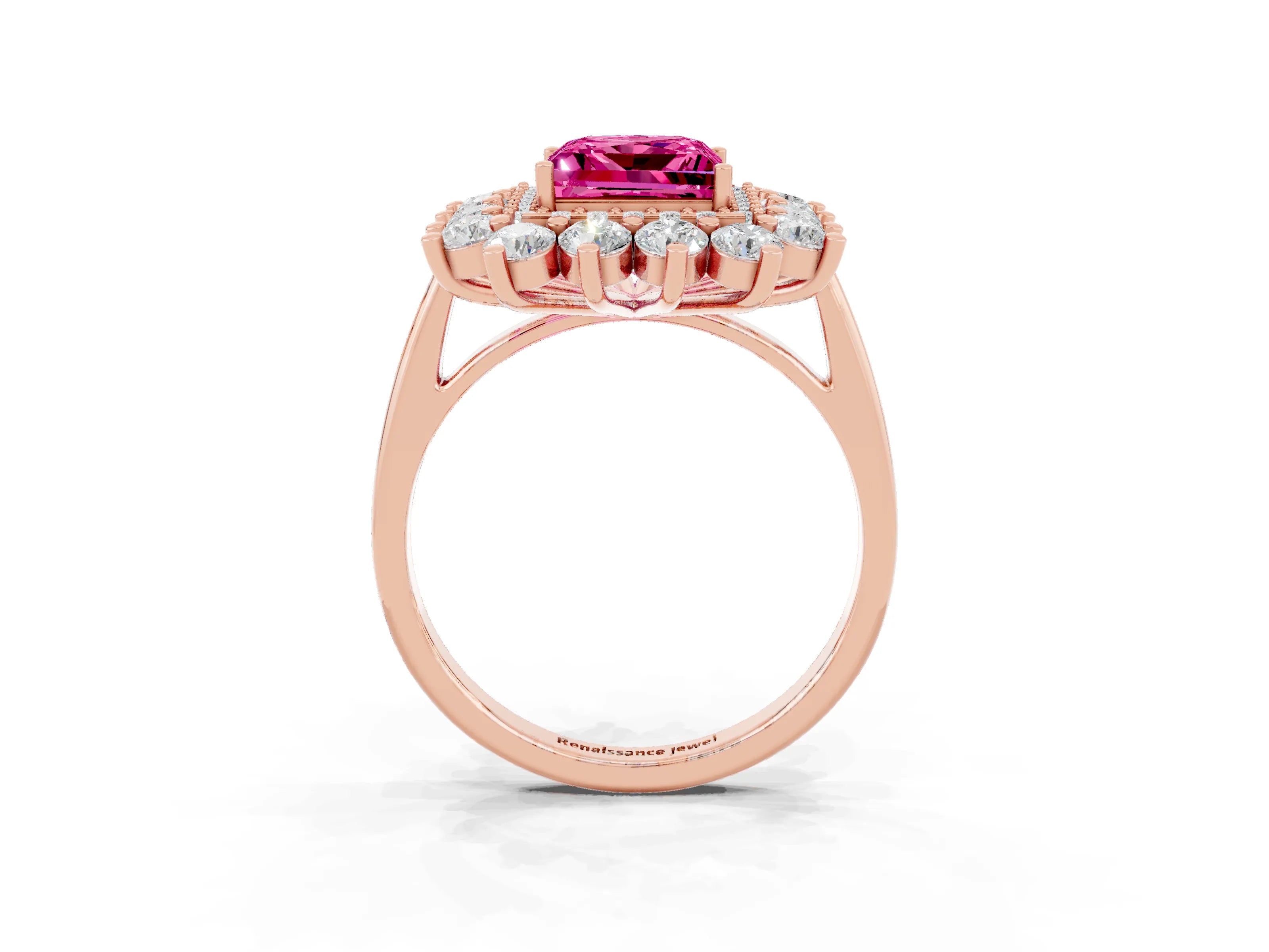 Rose gold Princess Cut Halo Cluster Diamond Ring with Pave Band and Four-Prong Setting_3