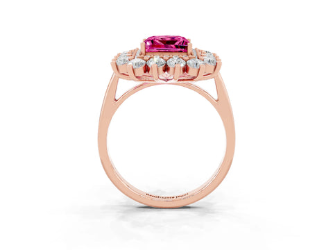 Rose gold Princess Cut Halo Cluster Diamond Ring with Pave Band and Four-Prong Setting_3