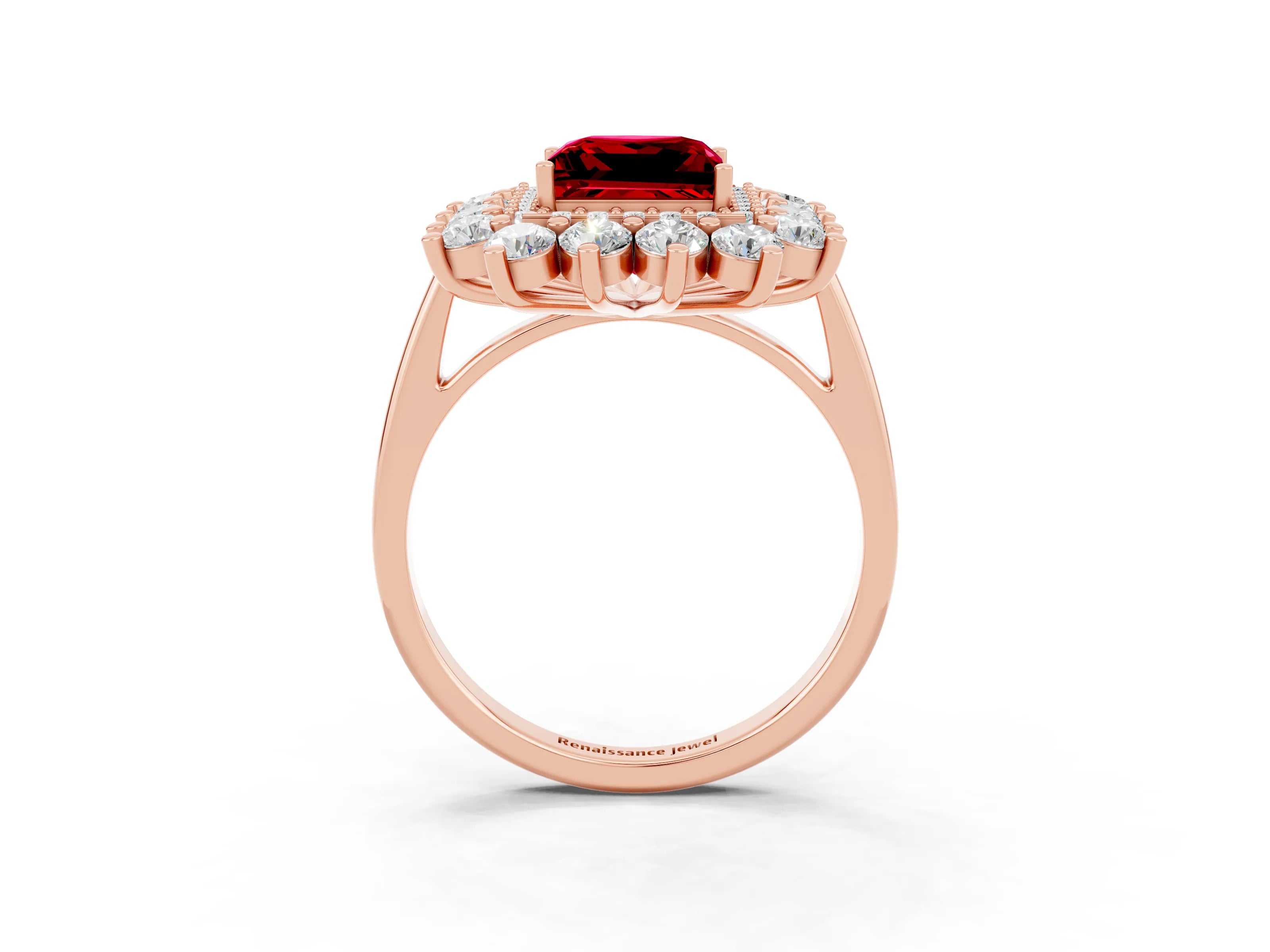 Rose gold Princess Cut Halo Cluster Diamond Ring with Pave Band and Four-Prong Setting_3