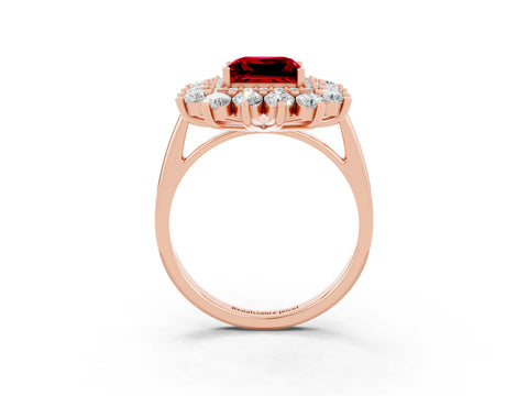 Rose gold Princess Cut Halo Cluster Diamond Ring with Pave Band and Four-Prong Setting_3