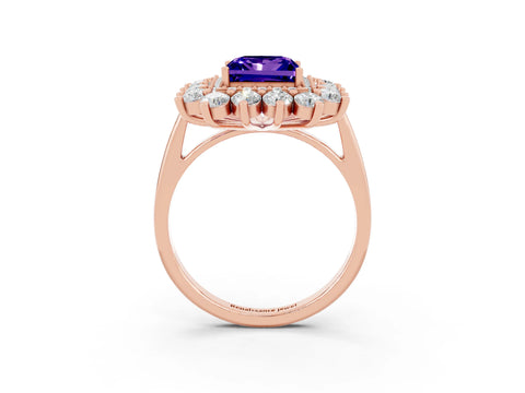 Rose gold Princess Cut Halo Cluster Diamond Ring with Pave Band and Four-Prong Setting_3