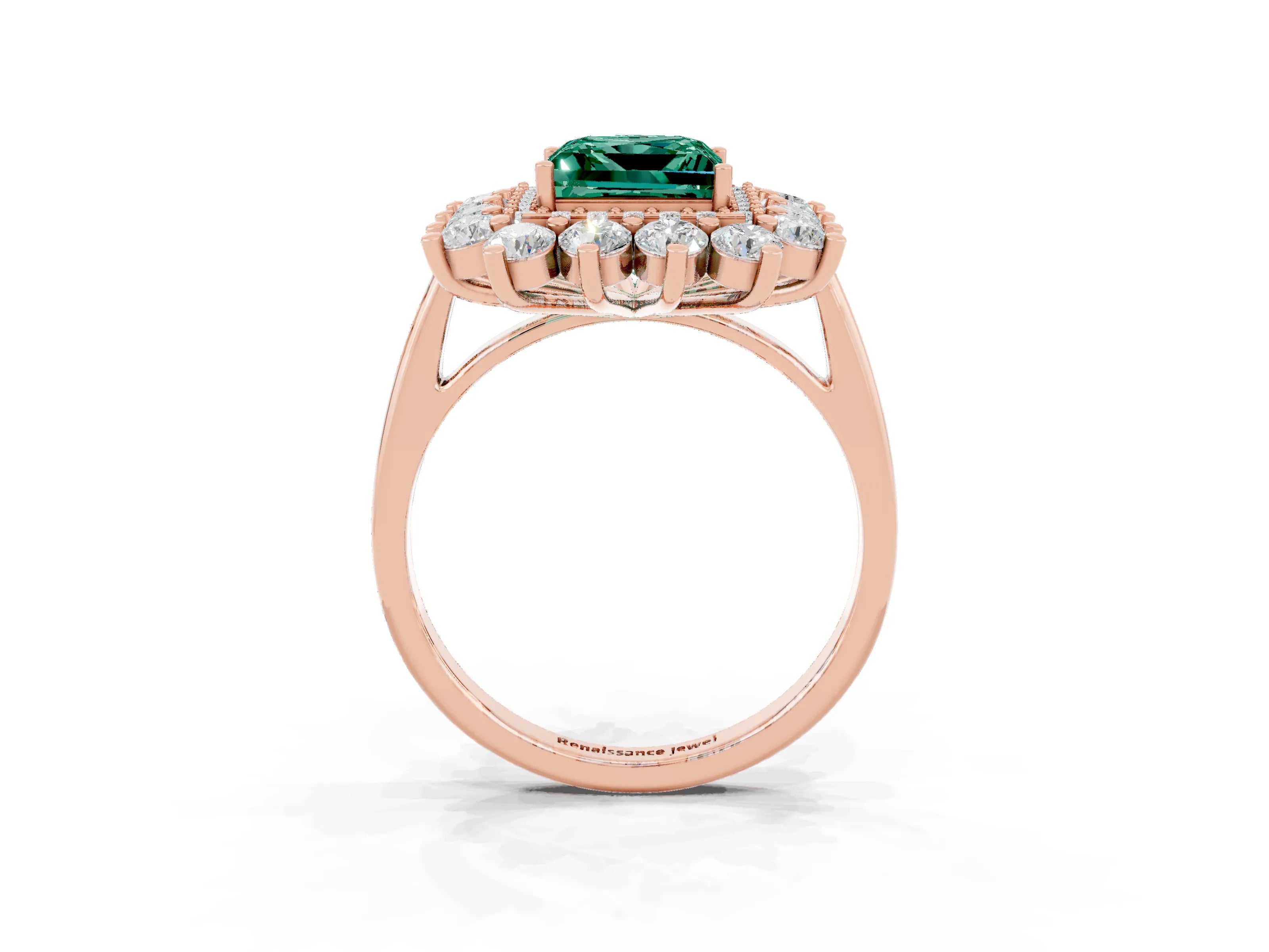 Rose gold Princess Cut Halo Cluster Diamond Ring with Pave Band and Four-Prong Setting_3
