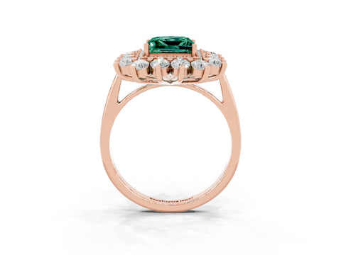 Rose gold Princess Cut Halo Cluster Diamond Ring with Pave Band and Four-Prong Setting_3