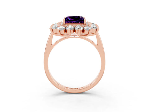 Rose gold Princess Cut Halo Cluster Diamond Ring with Pave Band and Four-Prong Setting_3