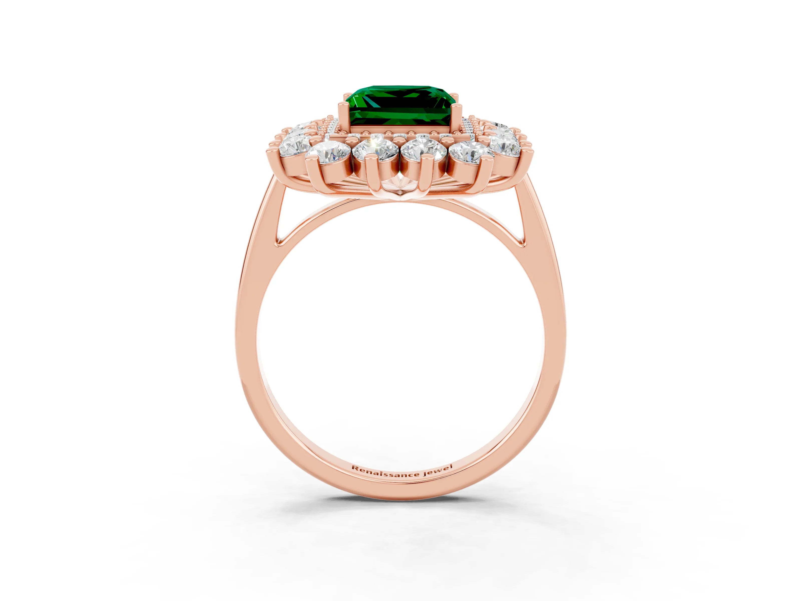 Rose gold Princess Cut Halo Cluster Diamond Ring with Pave Band and Four-Prong Setting_3