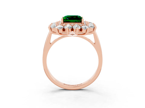 Rose gold Princess Cut Halo Cluster Diamond Ring with Pave Band and Four-Prong Setting_3