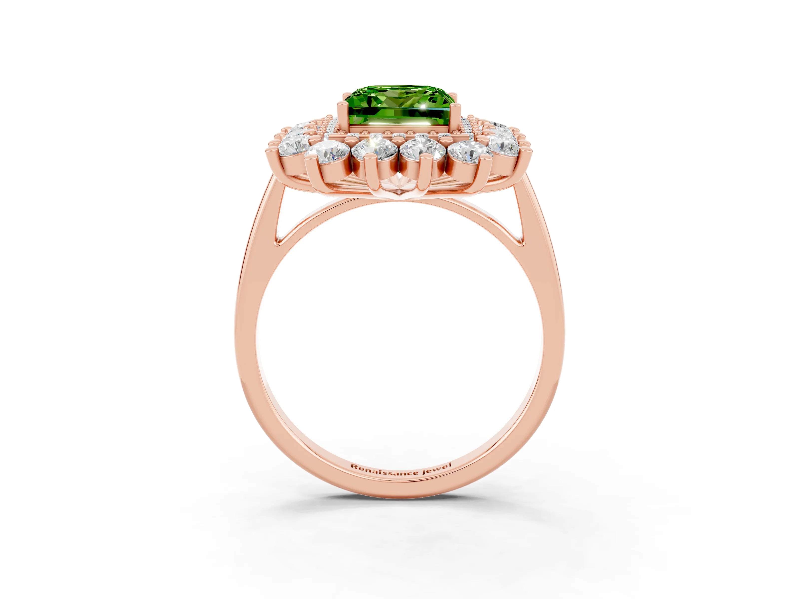 Rose gold Princess Cut Halo Cluster Diamond Ring with Pave Band and Four-Prong Setting_3