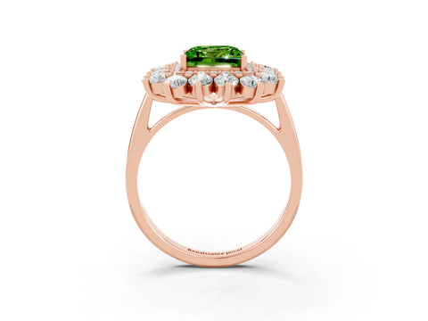 Rose gold Princess Cut Halo Cluster Diamond Ring with Pave Band and Four-Prong Setting_3