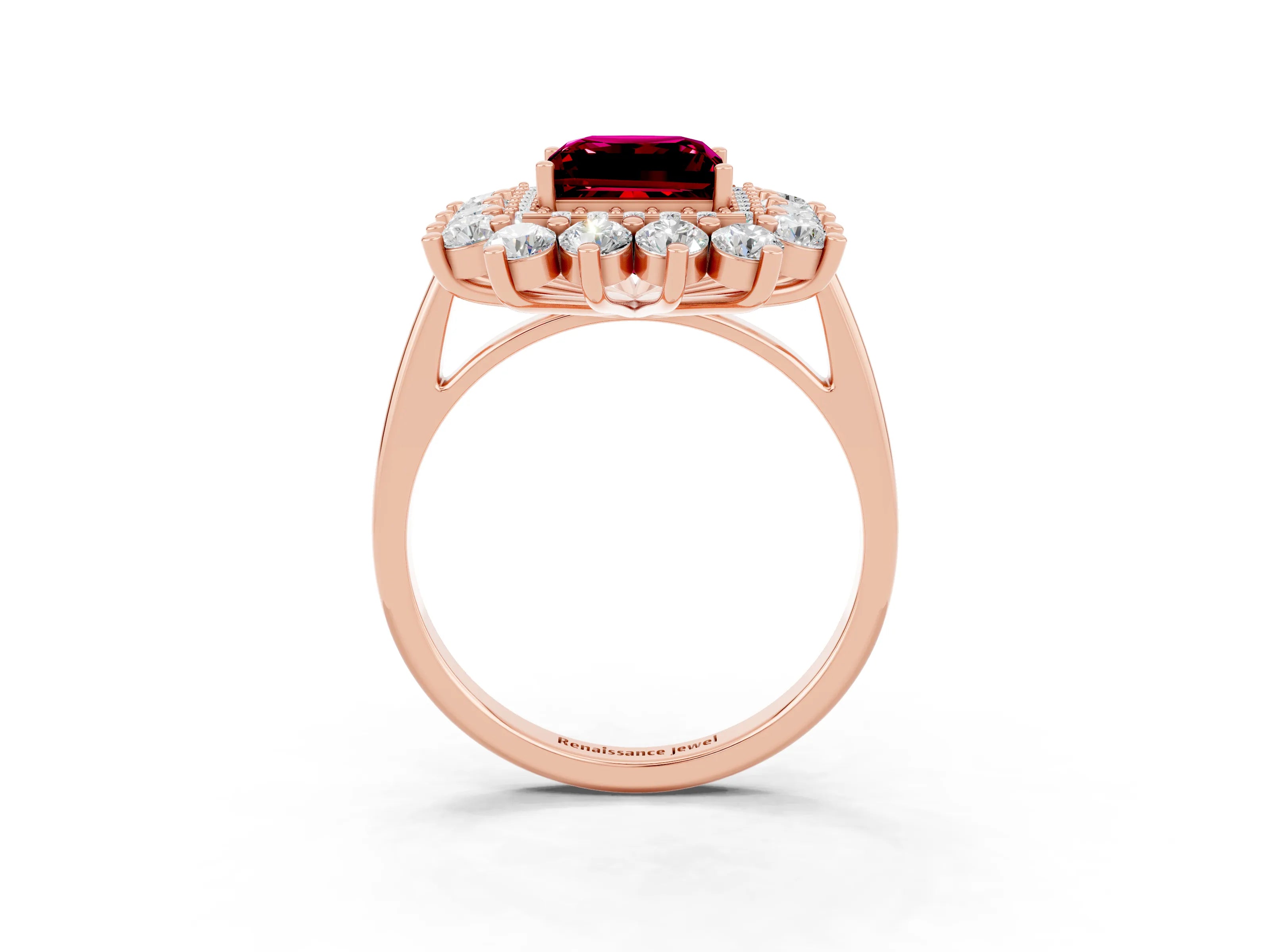 Rose gold Princess Cut Halo Cluster Diamond Ring with Pave Band and Four-Prong Setting_3