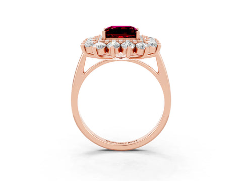 Rose gold Princess Cut Halo Cluster Diamond Ring with Pave Band and Four-Prong Setting_3