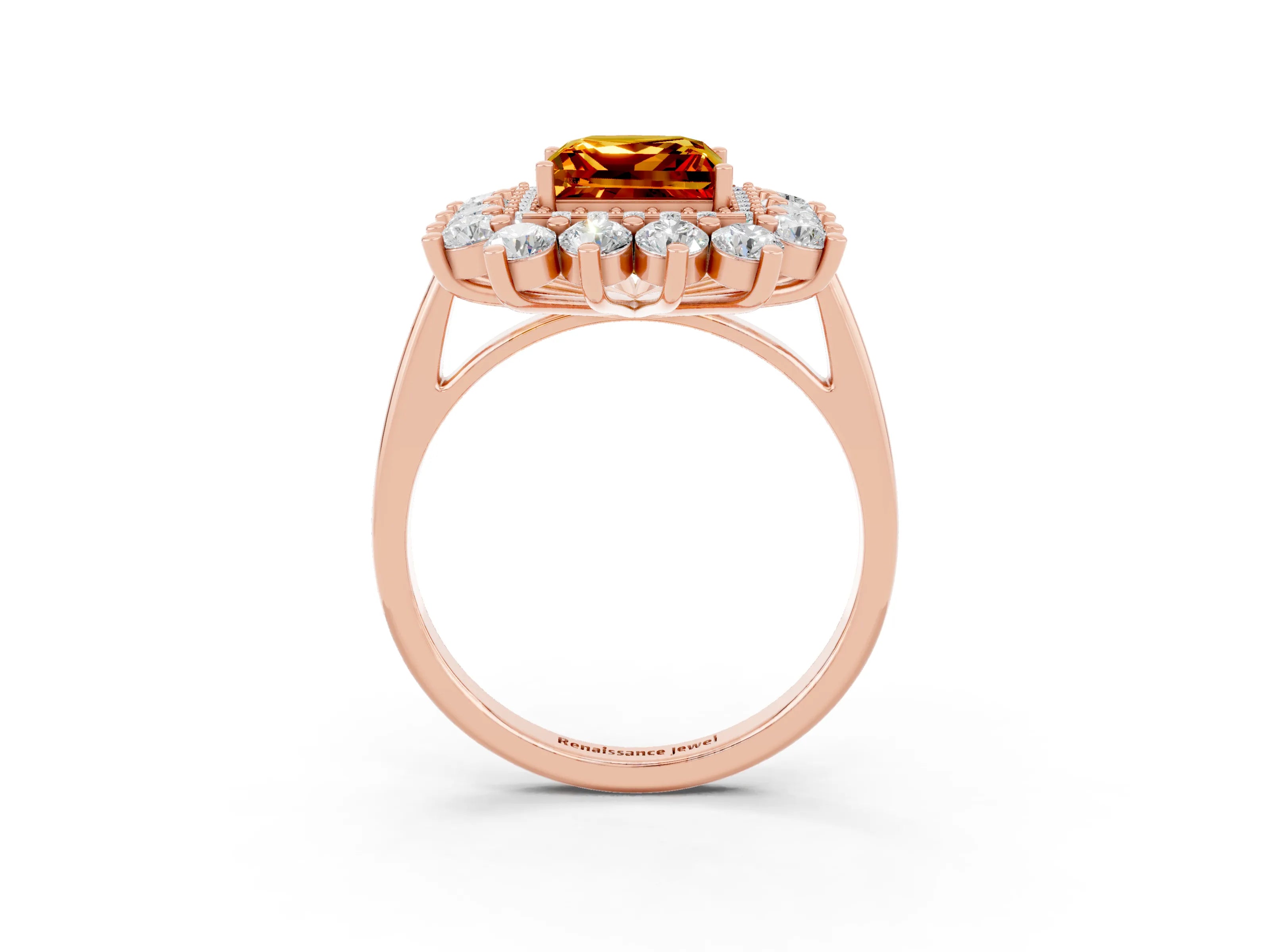 Rose gold Princess Cut Halo Cluster Diamond Ring with Pave Band and Four-Prong Setting_3