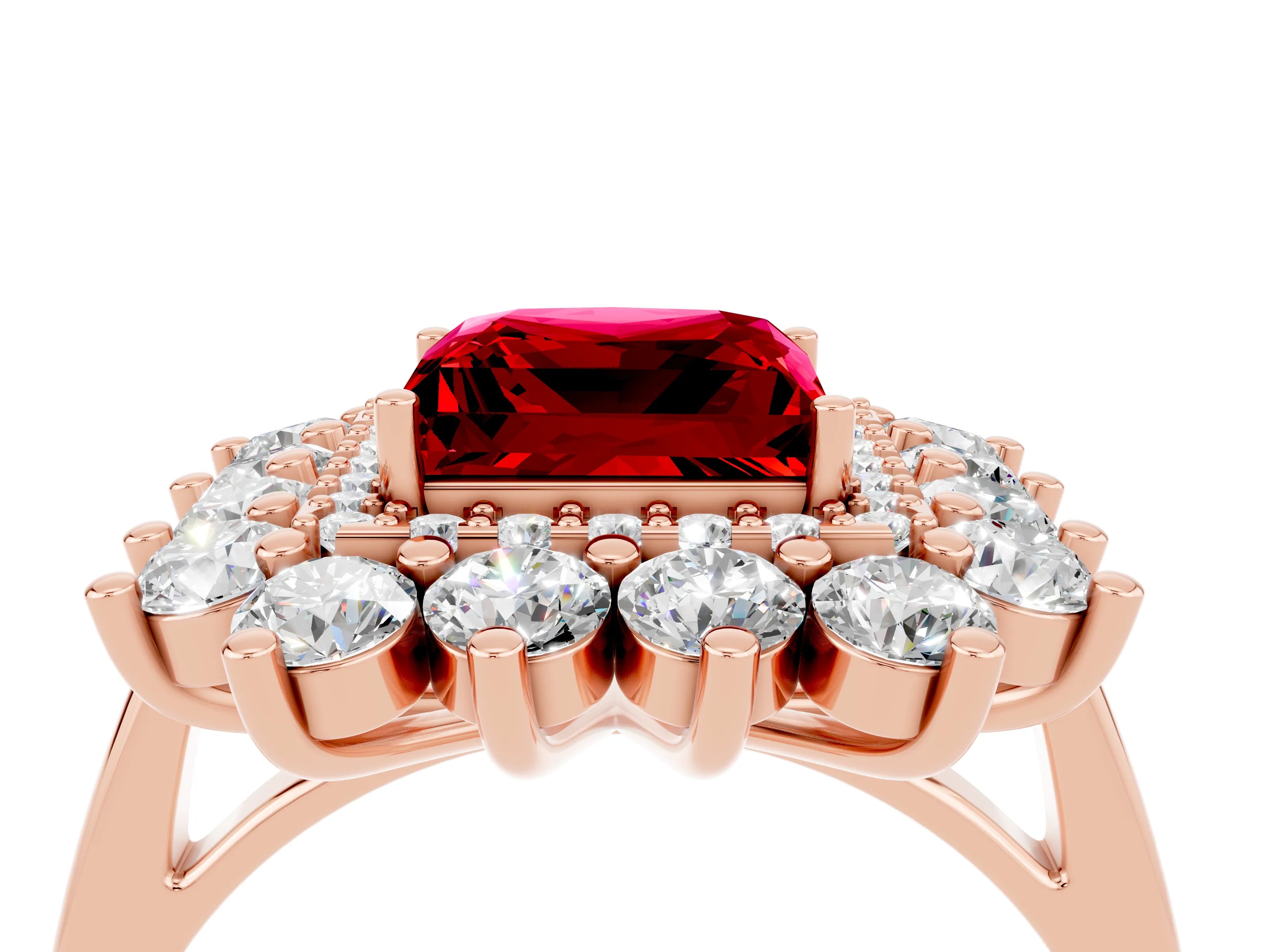 Rose gold Princess Cut Halo Cluster Diamond Ring with Pave Band and Four-Prong Setting_4