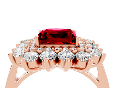 Rose gold Princess Cut Halo Cluster Diamond Ring with Pave Band and Four-Prong Setting_4