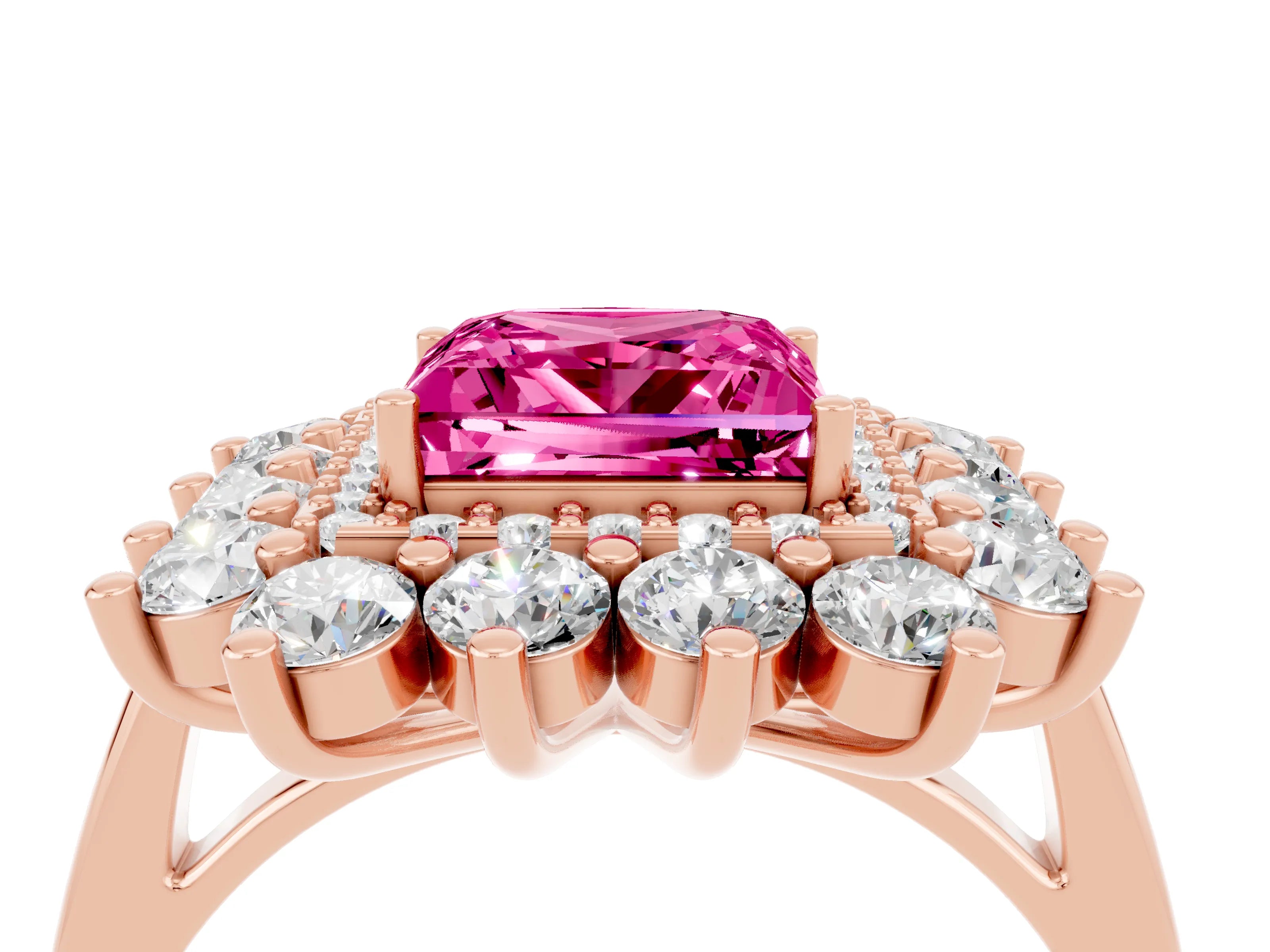 Rose gold Princess Cut Halo Cluster Diamond Ring with Pave Band and Four-Prong Setting_4