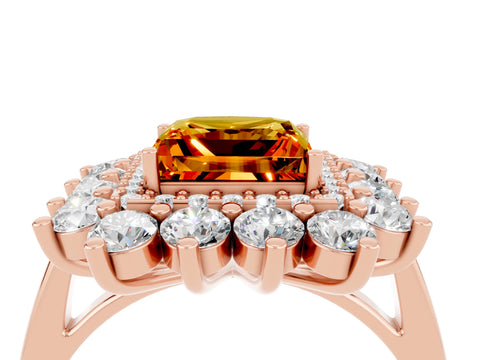 Rose gold Princess Cut Halo Cluster Diamond Ring with Pave Band and Four-Prong Setting_4
