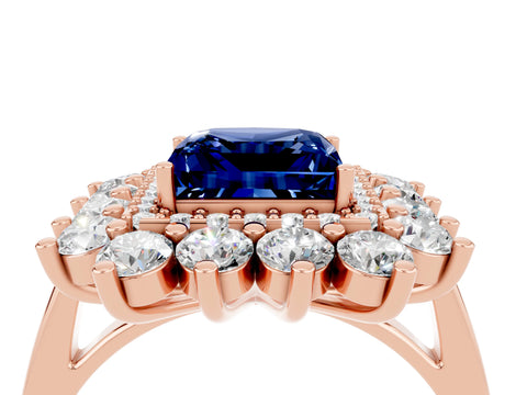 Rose gold Princess Cut Halo Cluster Diamond Ring with Pave Band and Four-Prong Setting_4
