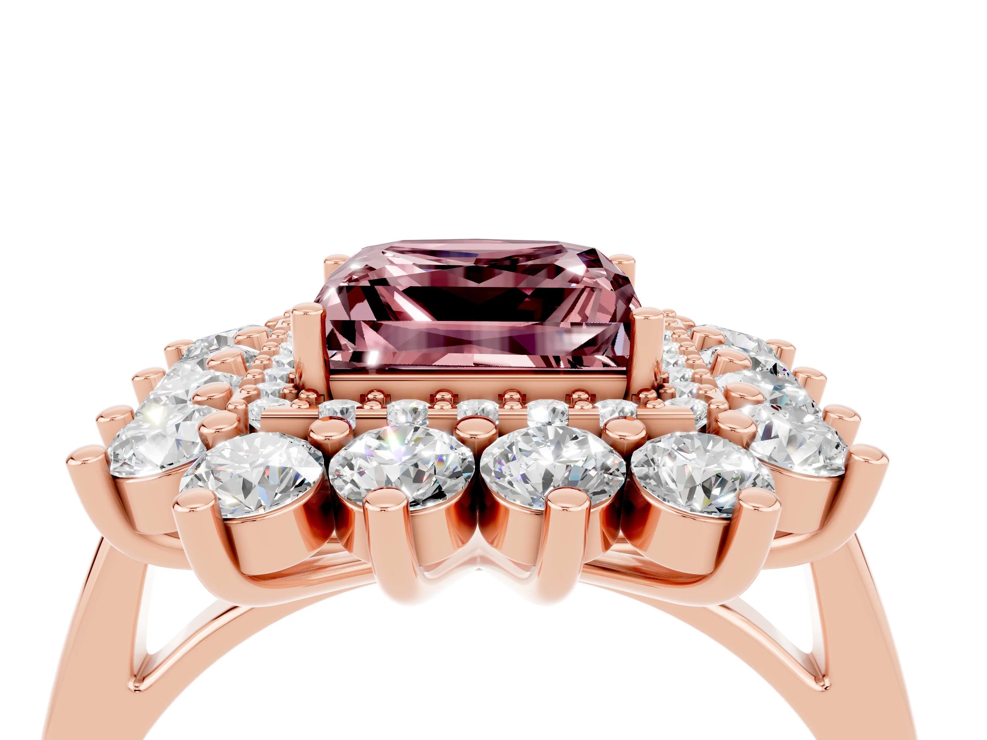 Rose gold Princess Cut Halo Cluster Diamond Ring with Pave Band and Four-Prong Setting_4
