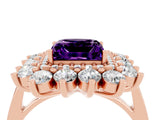 Rose gold Princess Cut Halo Cluster Diamond Ring with Pave Band and Four-Prong Setting_4