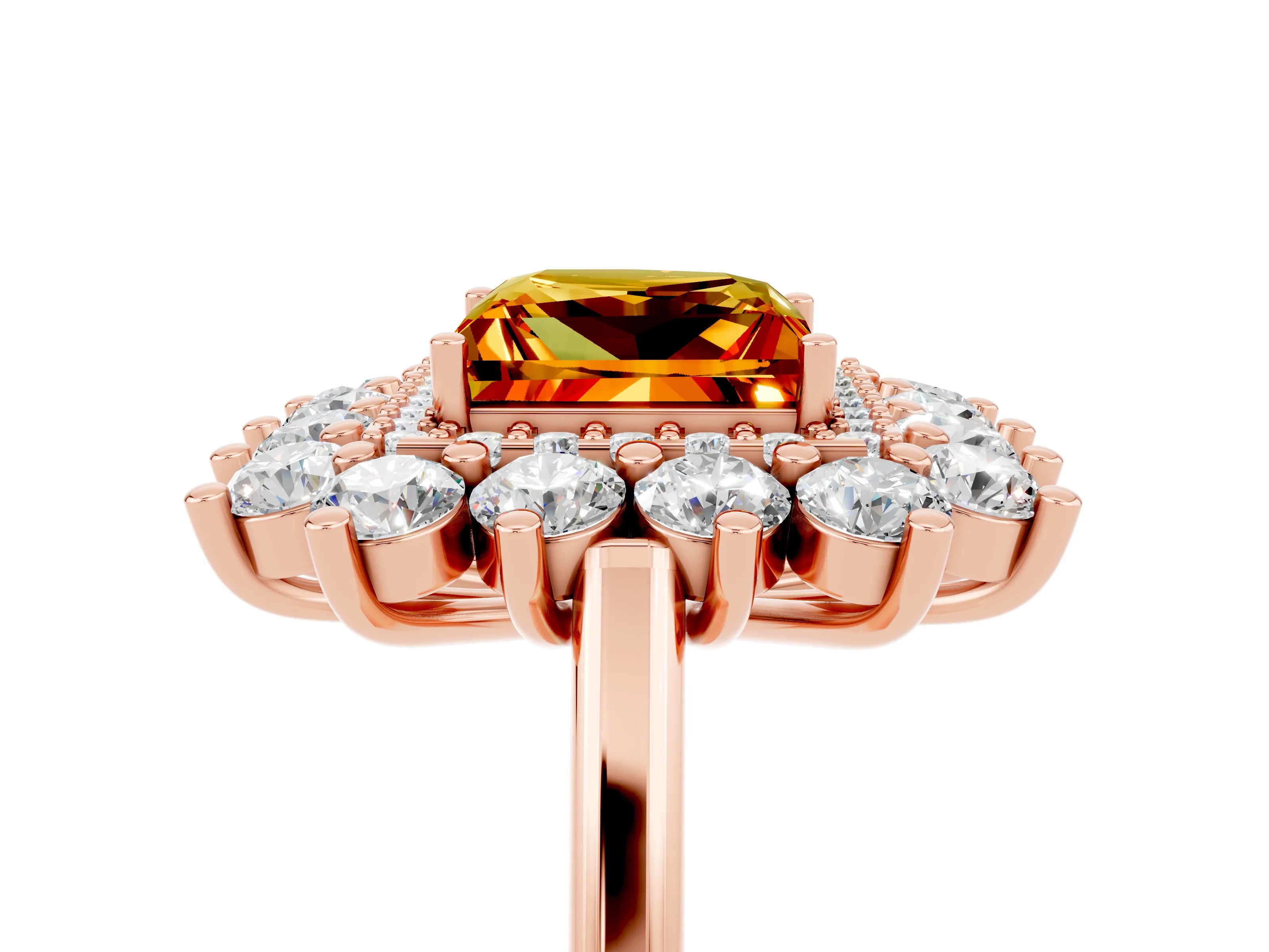Rose gold Princess Cut Halo Cluster Diamond Ring with Pave Band and Four-Prong Setting_5