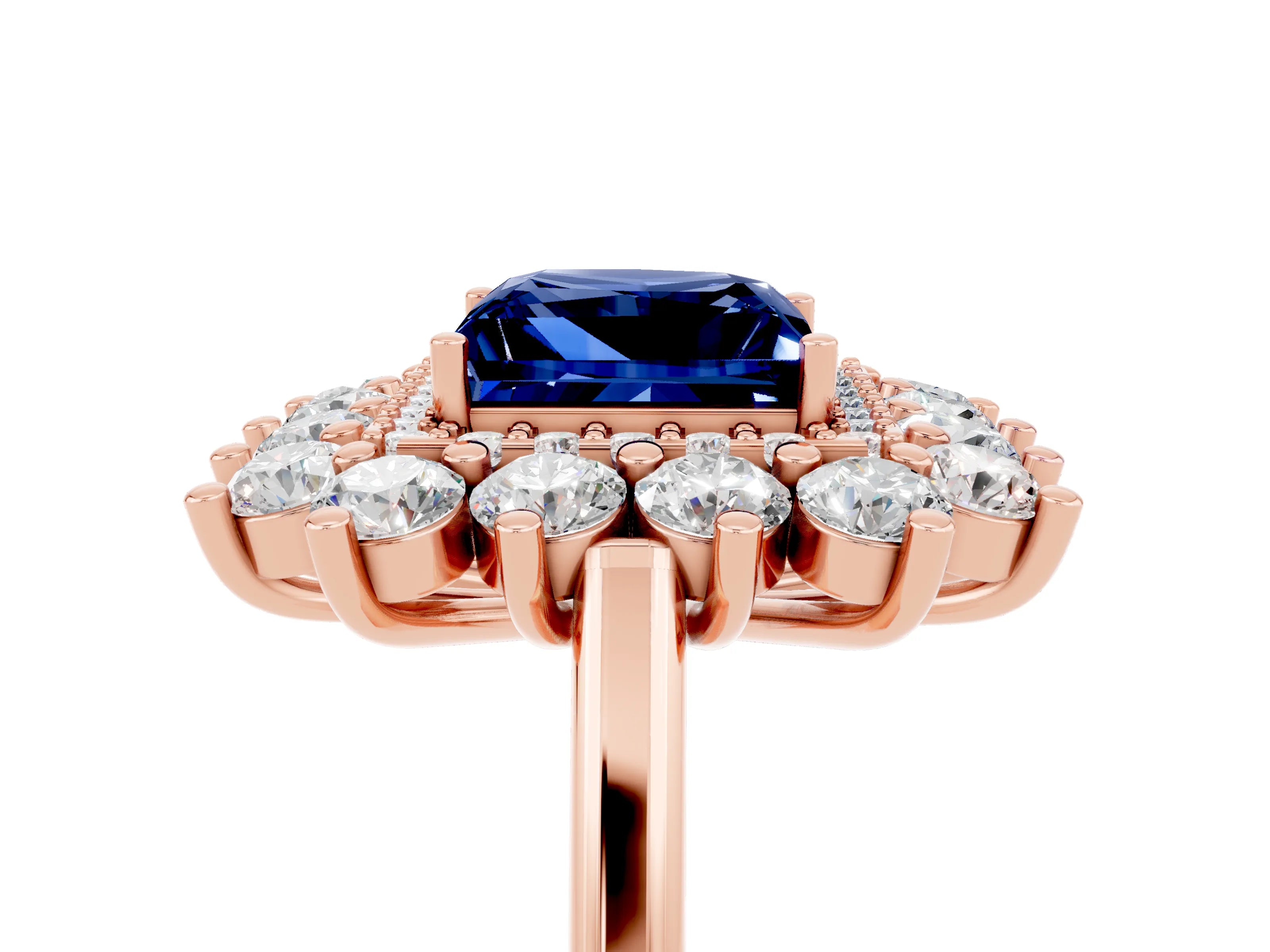 Rose gold Princess Cut Halo Cluster Diamond Ring with Pave Band and Four-Prong Setting_5