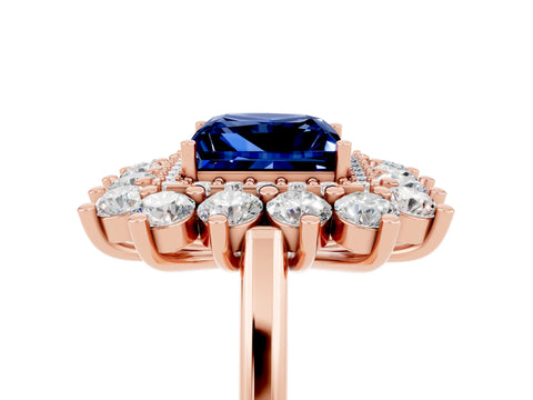 Rose gold Princess Cut Halo Cluster Diamond Ring with Pave Band and Four-Prong Setting_5