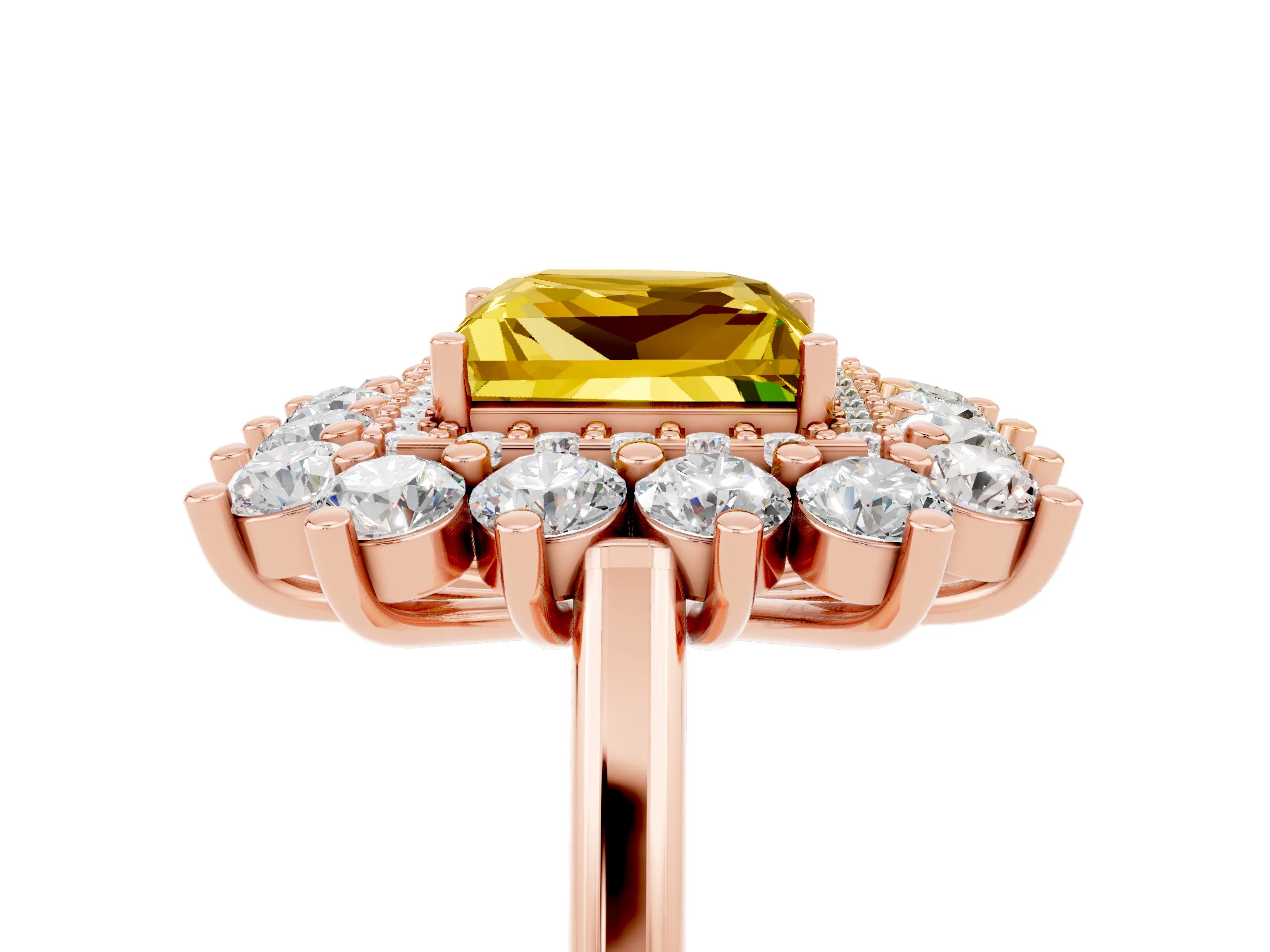 Rose gold Princess Cut Halo Cluster Diamond Ring with Pave Band and Four-Prong Setting_5
