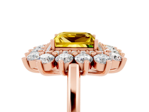 Rose gold Princess Cut Halo Cluster Diamond Ring with Pave Band and Four-Prong Setting_5